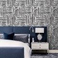 Abstract wallpaper black and white lines Peel and stick removable or Traditional non woven wallpaper