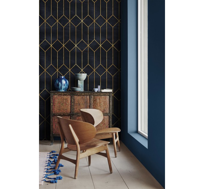 Art deco black gold non metallic luxury wallpaper Peel and stick removable or Traditional accent dark wall