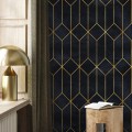 Art deco black gold non metallic luxury wallpaper Peel and stick removable or Traditional accent dark wall