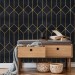 Art deco black gold non metallic luxury wallpaper Peel and stick removable or Traditional accent dark wall