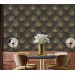 Art deco wallpaper fans black gold non metallic luxury wallpaper Peel and stick removable or Traditional