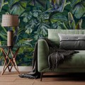 Dark Tropical wallpaper banana leaves Peel and stick removable or Traditional accent wallpaper