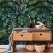 Dark Tropical wallpaper banana leaves Peel and stick removable or Traditional accent wallpaper