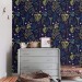 Dark floral wallpaper botanical herbs and wildflowers Peel and stick or Traditional non woven wallpaper