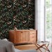 Dark floral wallpaper secret garden Leaves and flowers Peel and stick removable or Traditional wallpaper