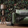 Dark floral wallpaper secret garden Leaves and flowers Peel and stick removable or Traditional wallpaper