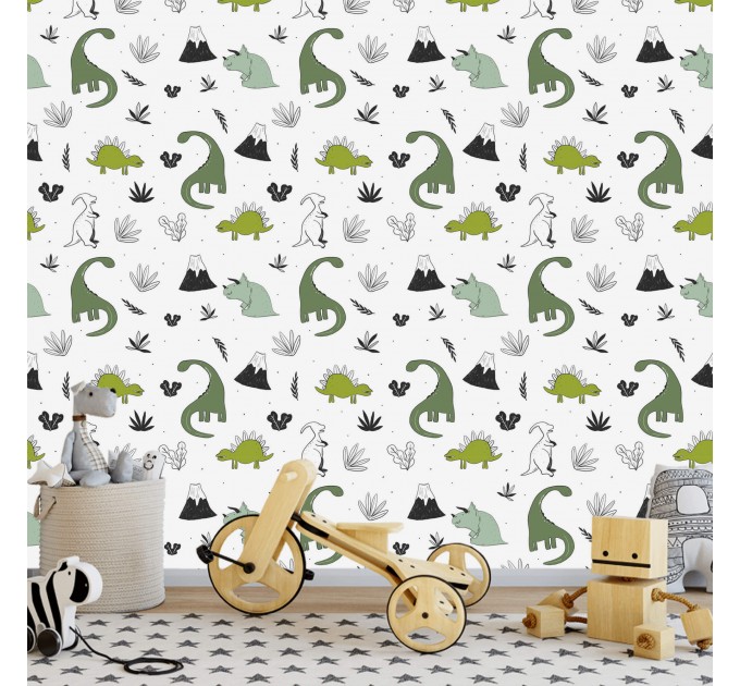 Dinosaur wallpaper kids boys room dino wall paper Peel and stick removable or Traditional wallpaper