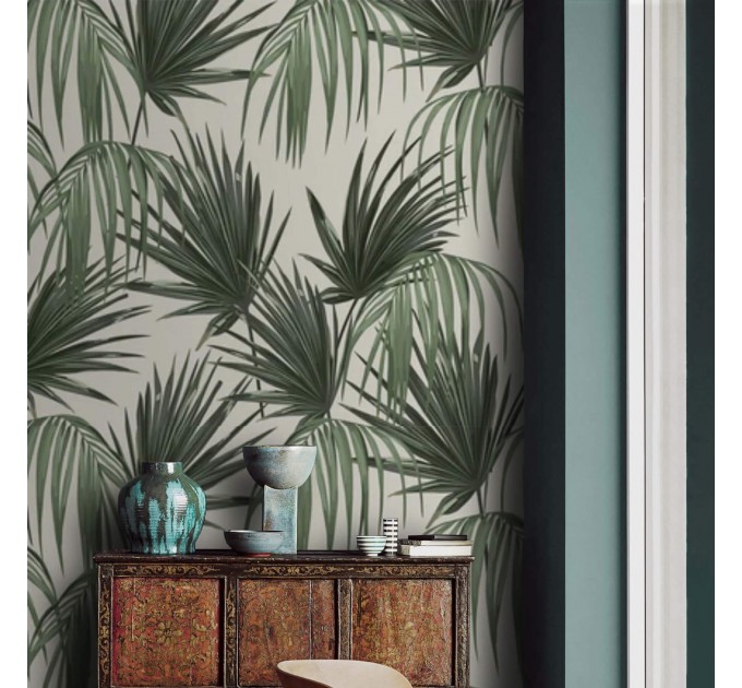 Tropical wallpaper large palm leaves Peel and stick removable or Traditional wallpaper