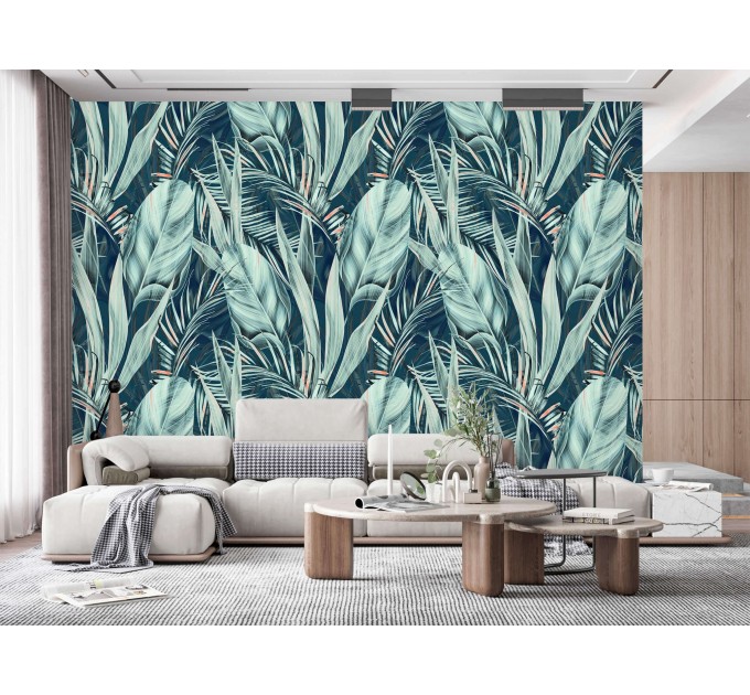 Botanical wallpaper large leaves Peel and stick removable or Traditional accent wallpaper tropical