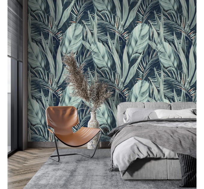 Botanical wallpaper large leaves Peel and stick removable or Traditional accent wallpaper tropical