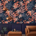 Dark botanical wallpaper herbs and wildflowers Peel and stick or Traditional non woven accent wallpaper