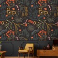 Dark botanical wallpaper leaves and herbs Peel and stick removable or Traditional non woven wallpaper