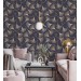 Dark purple wallpaper ginkgo leaves gold non metallic Peel and stick or Traditional elegant accent wallpaper