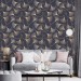 Dark purple wallpaper ginkgo leaves gold non metallic Peel and stick or Traditional elegant accent wallpaper