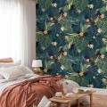 Dark tropical wallpaper exotic flowers and leaves Peel and stick removable or Traditional accent wallpaper