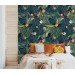 Dark tropical wallpaper exotic flowers and leaves Peel and stick removable or Traditional accent wallpaper