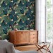 Dark tropical wallpaper exotic flowers and leaves Peel and stick removable or Traditional accent wallpaper