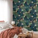 Dark tropical wallpaper exotic flowers and leaves Peel and stick removable or Traditional accent wallpaper