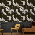 Dark wallpaper withh cranes Japanese style Peel and stick removable or Traditional wallpaper non woven