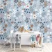 Floral wallpaper blue Girls nursery Peel and stick removable or Traditional non woven accent wallpaper