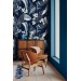 Floral wallpaper dark blue white flowers Peel and stick removable or Traditional non woven accent wallpaper