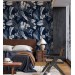 Floral wallpaper dark blue white flowers Peel and stick removable or Traditional non woven accent wallpaper