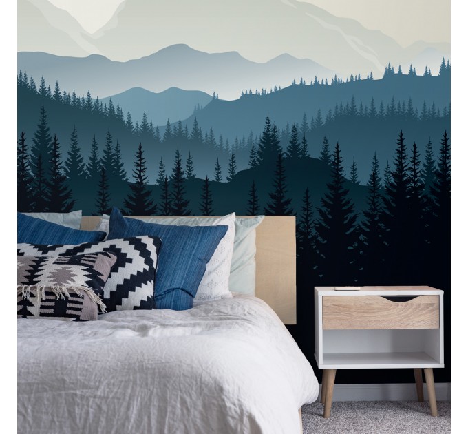 Foggy forest wall mural mountains Peel and stick removable or Traditional accent wall