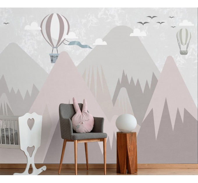 Girls room mountains wall mural Nursery wallpaper Peel and stick removable or Traditional non woven