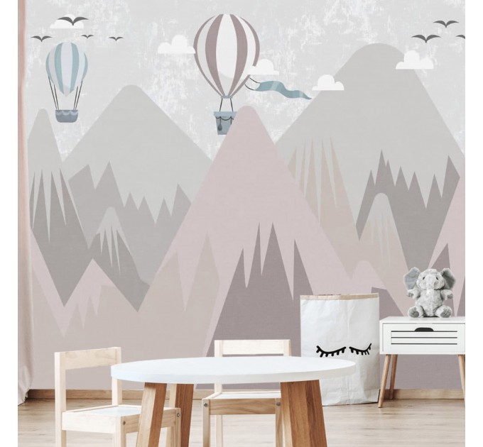 Girls room mountains wall mural Nursery wallpaper Peel and stick removable or Traditional non woven