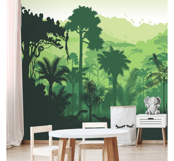 Jungle wallpaper mural for kids room Peel and stick removable or Traditional non woven accent wall