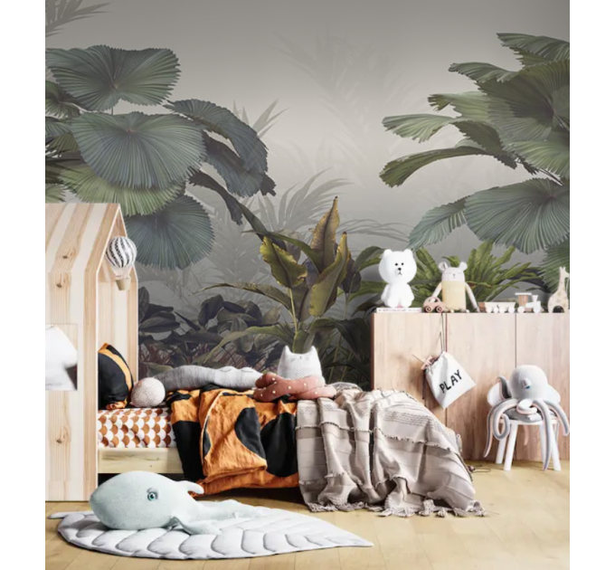 Tropical wallpaper mural Jungle wall paper Peel and stick removable or Traditional accent wall mural