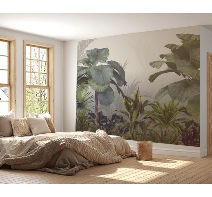 Tropical wallpaper mural Jungle wall paper Peel and stick removable or Traditional accent wall mural