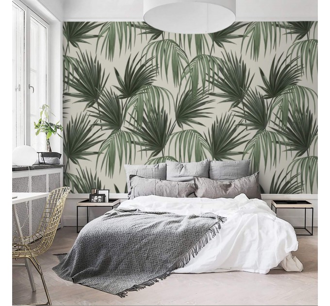 Tropical wallpaper large palm leaves Peel and stick removable or Traditional wallpaper