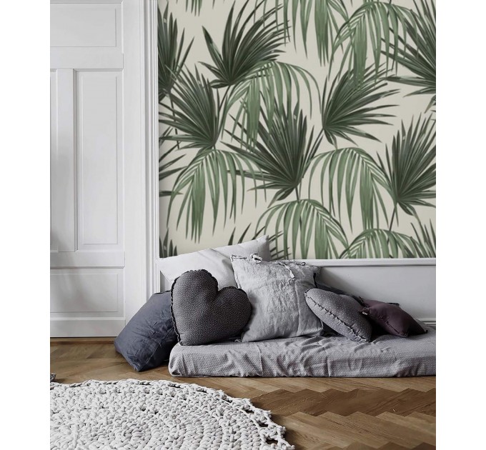 Tropical wallpaper large palm leaves Peel and stick removable or Traditional wallpaper