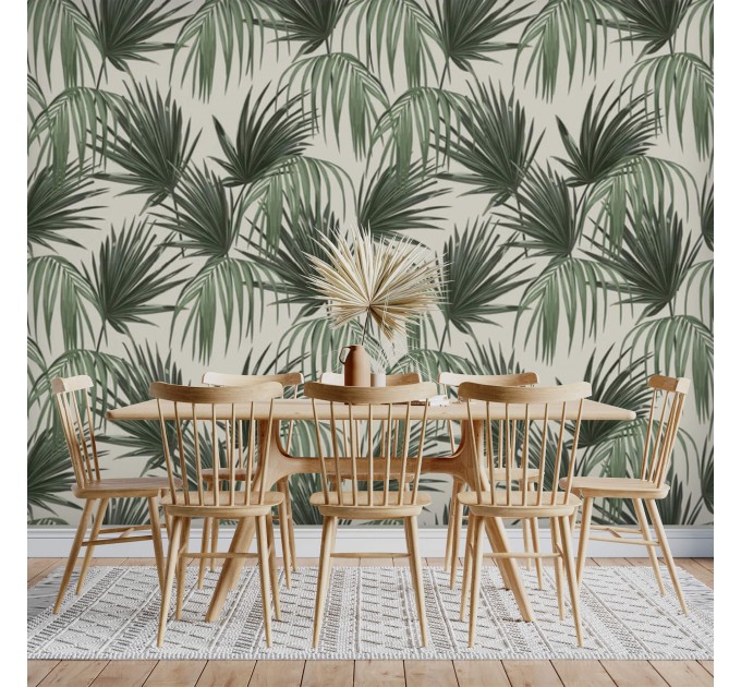 Tropical wallpaper large palm leaves Peel and stick removable or Traditional wallpaper