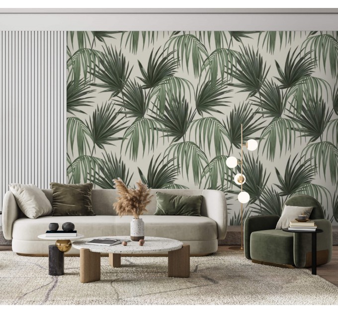 Tropical wallpaper large palm leaves Peel and stick removable or Traditional wallpaper