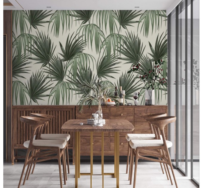 Tropical wallpaper large palm leaves Peel and stick removable or Traditional wallpaper