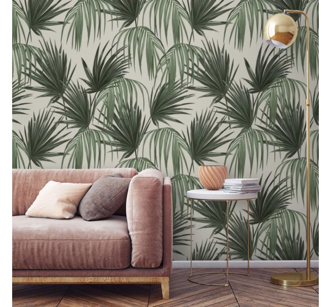 Tropical wallpaper large palm leaves Peel and stick removable or Traditional wallpaper