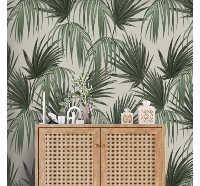 Tropical wallpaper large palm leaves Peel and stick removable or Traditional wallpaper