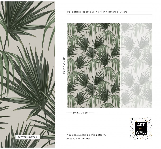 Tropical wallpaper large palm leaves Peel and stick removable or Traditional wallpaper