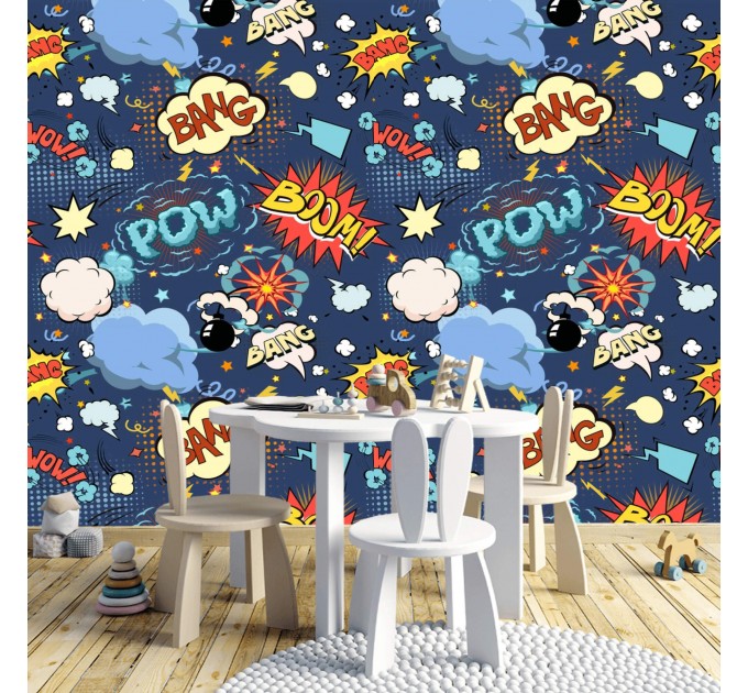 Comics wallpaper kids Boys room bright colorful Peel and stick removable or Traditional teenage wallpaper