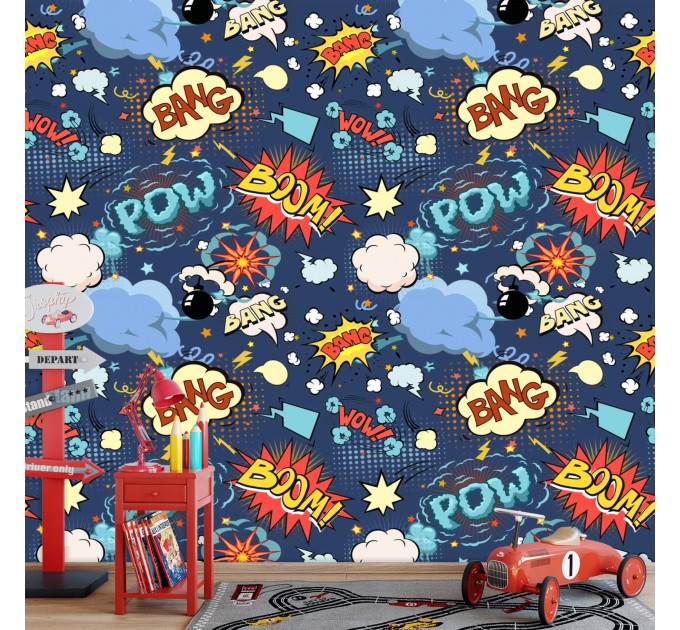 Comics wallpaper kids Boys room bright colorful Peel and stick removable or Traditional teenage wallpaper